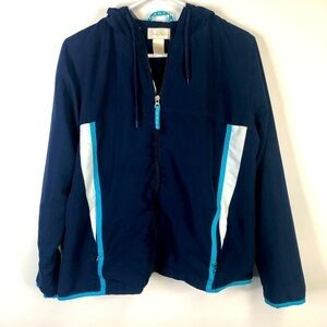 Studio Works Navy blue casual athleisure hooded zip front jacket size Medium